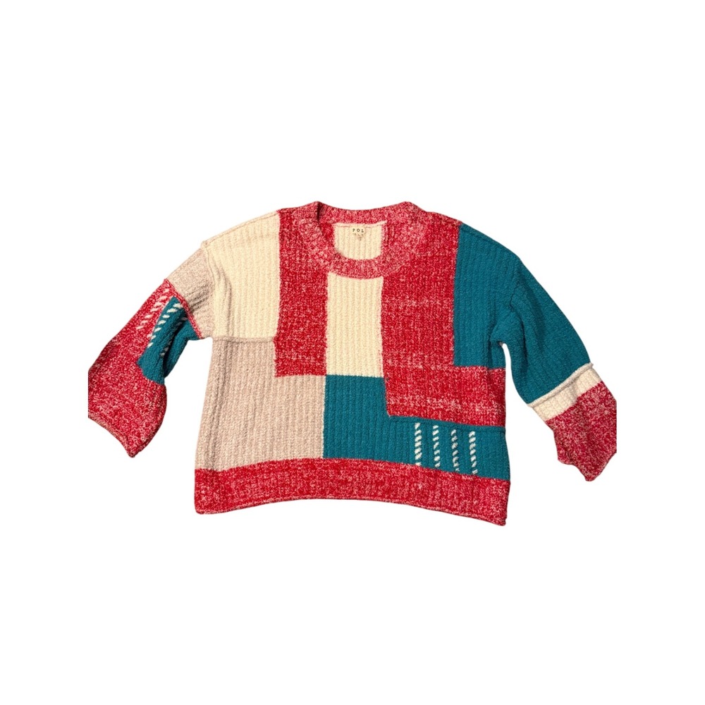 POL Cozy Color‎ Block Patchwork Knit Sweater Pullover Colorful